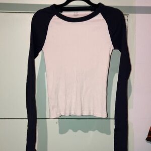 Brandy Melville White and Navy Long Sleeve Top